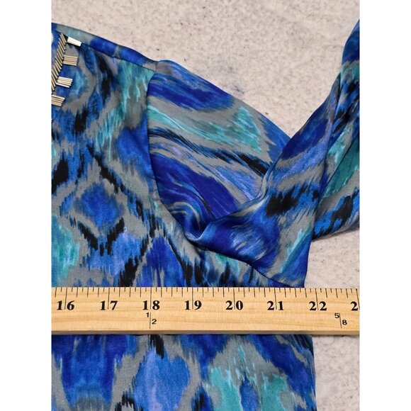 Chico's Women's Blue Ikat‎ Print Embellished V Neck Tunic Blouse 3/4 Sleeve Sz 2 - Picture 13 of 14